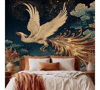 3D Phoenix Wallpaper, Night Sky Japanese Wallpaper for Living Room, Bedroom, Non-Woven Decor Wall Paper, Photo Mural Dining Room, Hallway, Lounge, 300 x 210 cm A76