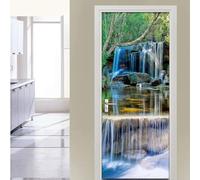 3D Photo Door Murals Forest Waterfall Landscape 88 X 200 Cm Door Sticker Wallpaper Removable Self-Adhesive Decal Wall Sticker for Home Decoration Children's Room Door Poster Living Room Be-5823404242