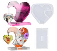 3D Photo Frame Resin Moulds,Circular&Heart Stereoscopic Shape Silicone Epoxy Molds for Casting,Makeup Mirror Holder Resin Mould for Resin Casting for Flowers Preservation (Heart Shaped)