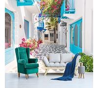 3D Photo Mural Wallpaper Love Sea Style Street In Santorini, Greece Peel And Stick Removable Wall Poster Tv Background Decorative Wall Decal Wall Art For Kids Room Living Room B 200 (W) x 150 (H) cm