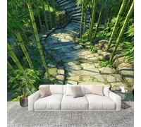 3D Photo Wallpape 200x140cm Cartoon Bamboo Jungle Stone Steps Wall Mural Non-Woven Panoramic Poster Home Decoration Wallpaper Green Murals for Living Room Bedroom Lounge Office
