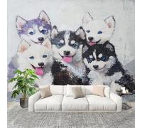 3D Photo Wallpape 200x140cm Cute Animal Husky Wall Mural Non-Woven Panoramic Poster Home Decoration Wallpaper Grey Murals for Living Room Bedroom Lounge Office