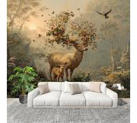 3D Photo Wallpape 200x140cm Fantasy Jungle Animal Deer Wall Mural Non-Woven Panoramic Poster Home Decoration Wallpaper Light Green Murals for Living Room Bedroom Lounge Office