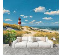 3D Photo Wallpape 200x140cm Seaside Lighthouse Theme Wall Mural Non-Woven Panoramic Poster Home Decoration Wallpaper Blue Murals for Living Room Bedroom Lounge Office