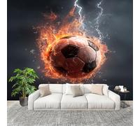 3D Photo Wallpape 200x140cm Sports Flame Football Wall Mural Non-Woven Panoramic Poster Home Decoration Wallpaper Light Gray Murals for Living Room Bedroom Lounge Office