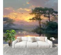 3D Photo Wallpape 200x140cm Sunset Lake Reflection Wall Mural Non-Woven Panoramic Poster Home Decoration Wallpaper Green Murals for Living Room Bedroom Lounge Office