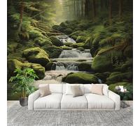 3D Photo Wallpape 250x175cm Jungle Rock Waterfall Wall Mural Non-Woven Panoramic Poster Home Decoration Wallpaper Green Murals for Living Room Bedroom Lounge Office