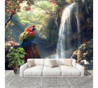 3D Photo Wallpape 250x175cm Jungle Waterfall Flowers and Birds Wall Mural Non-Woven Panoramic Poster Home Decoration Wallpaper Natural Scenery Murals for Living Room Bedroom Lounge Office