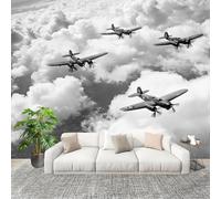 3D Photo Wallpape 250x175cm Retro Fighter Jet Wall Mural Non-Woven Panoramic Poster Home Decoration Wallpaper White Murals for Living Room Bedroom Lounge Office