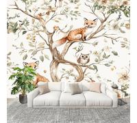 3D Photo Wallpape 250x175cm Watercolor Jungle Animals Wall Mural Non-Woven Panoramic Poster Home Decoration Wallpaper White Murals for Living Room Bedroom Lounge Office