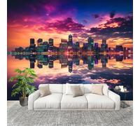 3D Photo Wallpape 300x210cm City Night View Architecture Reflections Wall Mural Non-Woven Panoramic Poster Home Decoration Wallpaper Colorful Murals for Living Room Bedroom Lounge Office