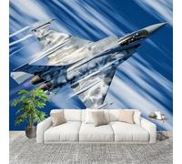 3D Photo Wallpape 300x210cm Fighter Jet Pattern Wall Mural Non-Woven Panoramic Poster Home Decoration Wallpaper Blue Murals for Living Room Bedroom Lounge Office