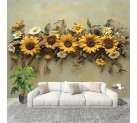 3D Photo Wallpape 300x210cm Plant SunFloral Daisy Wall Mural Non-Woven Panoramic Poster Home Decoration Wallpaper Yellow Murals for Living Room Bedroom Lounge Office