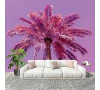 3D Photo Wallpape 300x210cm Romantic Palm Trees On The Seaside Wall Mural Non-Woven Panoramic Poster Home Decoration Wallpaper Pink Purple Murals for Living Room Bedroom Lounge Office