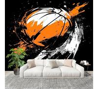 3D Photo Wallpape 350x256 cm Black Wall Mural Non-Woven Panoramic Poster Home Decoration Wallpaper Sports Graffiti Basketball Murals for Living Room Bedroom Lounge Office