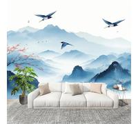 3D Photo Wallpape 350x256 cm Chinese Landscape, Florals and Birds Wall Mural Non-Woven Panoramic Poster Home Decoration Wallpaper White Murals for Living Room Bedroom Lounge Office