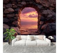 3D Photo Wallpape 350x256 cm Fantasy Rock Sunset Wall Mural Non-Woven Panoramic Poster Home Decoration Wallpaper Pink Purple Murals for Living Room Bedroom Lounge Office