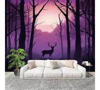 3D Photo Wallpape 350x256 cm Jungle Animal Deer Silhouette Wall Mural Non-Woven Panoramic Poster Home Decoration Wallpaper Lavender Murals for Living Room Bedroom Lounge Office