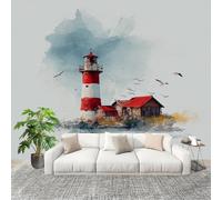 3D Photo Wallpape 350x256 cm Seaside Lighthouse Theme Wall Mural Non-Woven Panoramic Poster Home Decoration Wallpaper White Murals for Living Room Bedroom Lounge Office