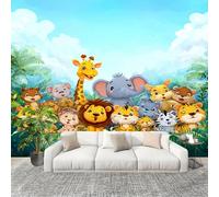 3D Photo Wallpape 400x280cm Cartoon Jungle Animals Wall Mural Non-Woven Panoramic Poster Home Decoration Wallpaper Blue Murals for Living Room Bedroom Lounge Office