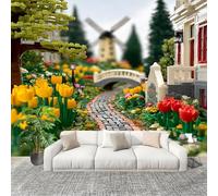 3D Photo Wallpape 400x280cm Cartoon Pastoral Florals Wall Mural Non-Woven Panoramic Poster Home Decoration Wallpaper Colorful Murals for Living Room Bedroom Lounge Office