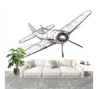 3D Photo Wallpape 400x280cm Retro Fighter Jet Wall Mural Non-Woven Panoramic Poster Home Decoration Wallpaper White Murals for Living Room Bedroom Lounge Office