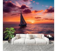 3D Photo Wallpape 400x280cm Romantic Sunset Sailing Wall Mural Non-Woven Panoramic Poster Home Decoration Wallpaper Blue Murals for Living Room Bedroom Lounge Office