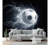 3D Photo Wallpaper 200 X 140 Cm Black Football Lightning Sports Science Fiction Photo Poster Mural Wallpaper, DIY Wall Art Mural Waterproof Wall Papers, for Living Room Bedroom Nursery Home Decor