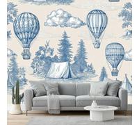 3D Photo Wallpaper 200 X 140 Cm Blue Beige Neoclassicism Hot Air Balloons Tents Photo Poster Mural Wallpaper, DIY Wall Art Mural Waterproof Wall Papers, for Living Room Bedroom Nursery Home Decor