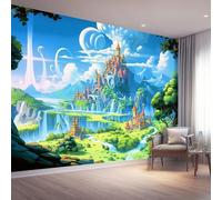 3D Photo Wallpaper 200 X 140 Cm Fantasy Castle Blue Waterfall Wall Mural Non-Woven Panoramic Poster Home Decoration Wallpaper Murals for Living Room Bedroom Office