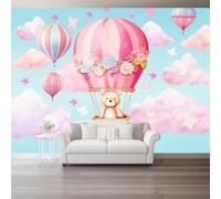 3D Photo Wallpaper 200 X 140 Cm Fantasy Hot Air Balloon Pink Bear Wall Mural Non-Woven Panoramic Poster Home Decoration Wallpaper Murals for Living Room Bedroom Office