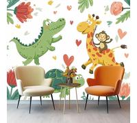 3D Photo Wallpaper 200 X 140 Cm Green Crocodile Giraffe Cartoon Cute Pets Photo Poster Mural Wallpaper, DIY Wall Art Mural Waterproof Wall Papers, for Living Room Bedroom Nursery Home Decor