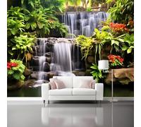 3D Photo Wallpaper 200 X 140 Cm Green Waterfall Ferns Natural Scenery Photo Poster Mural Wallpaper DIY Wall Art Mural Waterproof Wall Papers for Living Room Bedroom Nursery Home Decor