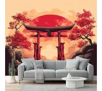 3D Photo Wallpaper 200 X 140 Cm Red Torii Red Maple Japanese Minimalism Photo Poster Mural Wallpaper, DIY Wall Art Mural Waterproof Wall Papers, for Living Room Bedroom Nursery Home Decor