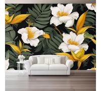 3D Photo Wallpaper 200 X 140 Cm White Yellow Tropical Orchid Fern Photo Poster Mural Wallpaper, DIY Wall Art Mural Waterproof Wall Papers, for Living Room Bedroom Nursery Tv Background Home Decor