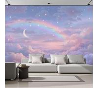3D Photo Wallpaper 200x140cm Art Wall Mural Silk 3D Rainbows Clouds Stars Moon Panoramic Poster Dreamy Fairytale Style Mural Wallpaper Poster TV Background Decoration for Living Room Bedroom
