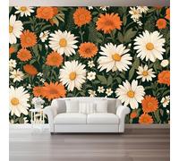 3D Photo Wallpaper 250 X 175 Cm Countryside Flowers Orange Daisy Green Leaves Wall Mural Non-Woven Panoramic Poster Home Decoration Wallpaper Murals for Living Room Bedroom Office