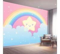 3D Photo Wallpaper 250 X 175 Cm Dreamy Childlike Fun Pink Rainbow Stars Wall Mural Non-Woven Panoramic Poster Home Decoration Wallpaper Murals for Living Room Bedroom Office