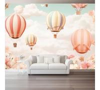 3D Photo Wallpaper 250 X 175 Cm Fantasy Pink Hot Air Balloon Flowers Wall Mural Non-Woven Panoramic Poster Home Decoration Wallpaper Murals for Living Room Bedroom Office