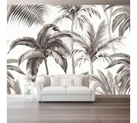 3D Photo Wallpaper 250 X 175 Cm Gray White Tropical Palm Leaves Photo Poster Mural Wallpaper, DIY Wall Art Mural Waterproof Wall Papers, for Living Room Bedroom Nursery Tv Background Home Decor