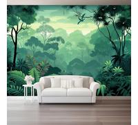 3D Photo Wallpaper 250 X 175 Cm Tropical Jungle Green Palm Fern Wall Mural Non-Woven Panoramic Poster Home Decoration Wallpaper Murals for Living Room Bedroom Office