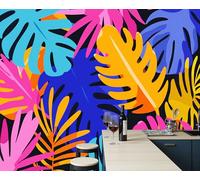 3D Photo Wallpaper 250x175cm Art Wall Mural Silk 3D Cartoon Monstera Deliciosa Panoramic Poster Abstract Tropical Plant Mural Wallpaper Poster TV Background Decoration for Living Room Bedroom