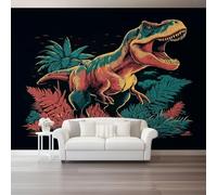 3D Photo Wallpaper 300 X 210 Cm Blue Orange Fantasy Dinosaurs Ferns Photo Poster Mural Wallpaper, DIY Wall Art Mural Waterproof Wall Papers, for Living Room Bedroom Nursery Tv Background Home Decor