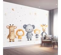 3D Photo Wallpaper 300 X 210 Cm Cartoon Beige Koala Giraffe Wall Mural Non-Woven Panoramic Poster Home Decoration Wallpaper Murals for Living Room Bedroom Office