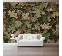 3D Photo Wallpaper 300 X 210 Cm Green Brown Camouflage Oak Leaf Camouflage Photo Poster Mural Wallpaper, DIY Wall Art Mural Waterproof Wall Papers, for Living Room Bedroom Nursery Home Decor