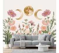 3D Photo Wallpaper 300 X 210 Cm White Floral Moon Phase Bohemia Photo Poster Mural Wallpaper, DIY Wall Art Mural Waterproof Wall Papers, for Living Room Bedroom Nursery Home Decor