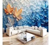 3D Photo Wallpaper 3D Modern Maple Leaf Wall Mural Decoration W350xH256 | Autumn Leaf Blue Gold Premium Non-Woven Wallpaper Wall Art Poster for Living Room Bedroom Kids Room Office 1-687