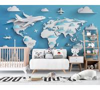 3D Photo Wallpaper 3D World Map Wall Mural Decoration Poste Geography Premium Non-Woven Wall Mural Wallpaper Wall Art for Living Room Bedroom W366xH254 19yf277