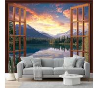 3D Photo Wallpaper 400 X 280 Cm Blue Mountains Lake Photography Photo Poster Mural Wallpaper, DIY Wall Art Mural Waterproof Wall Papers, for Living Room Bedroom Nursery Home Decor