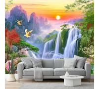 3D Photo Wallpaper 400 X 280 Cm Golden Crane Lotus Oriental Landscape Photo Poster Mural Wallpaper, DIY Wall Art Mural Waterproof Wall Papers, for Living Room Bedroom Nursery Home Decor